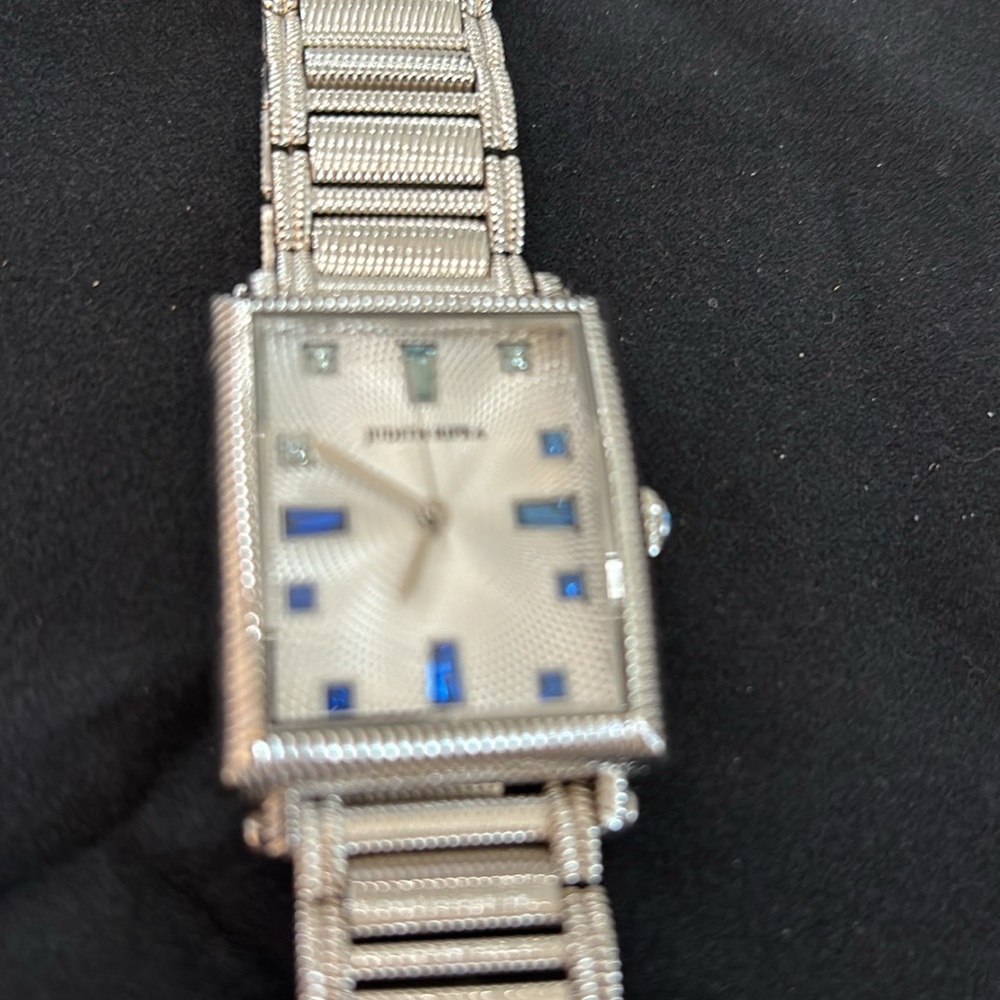 Judith Ripka Charley tank watch. Blue ombré diamonique markers.